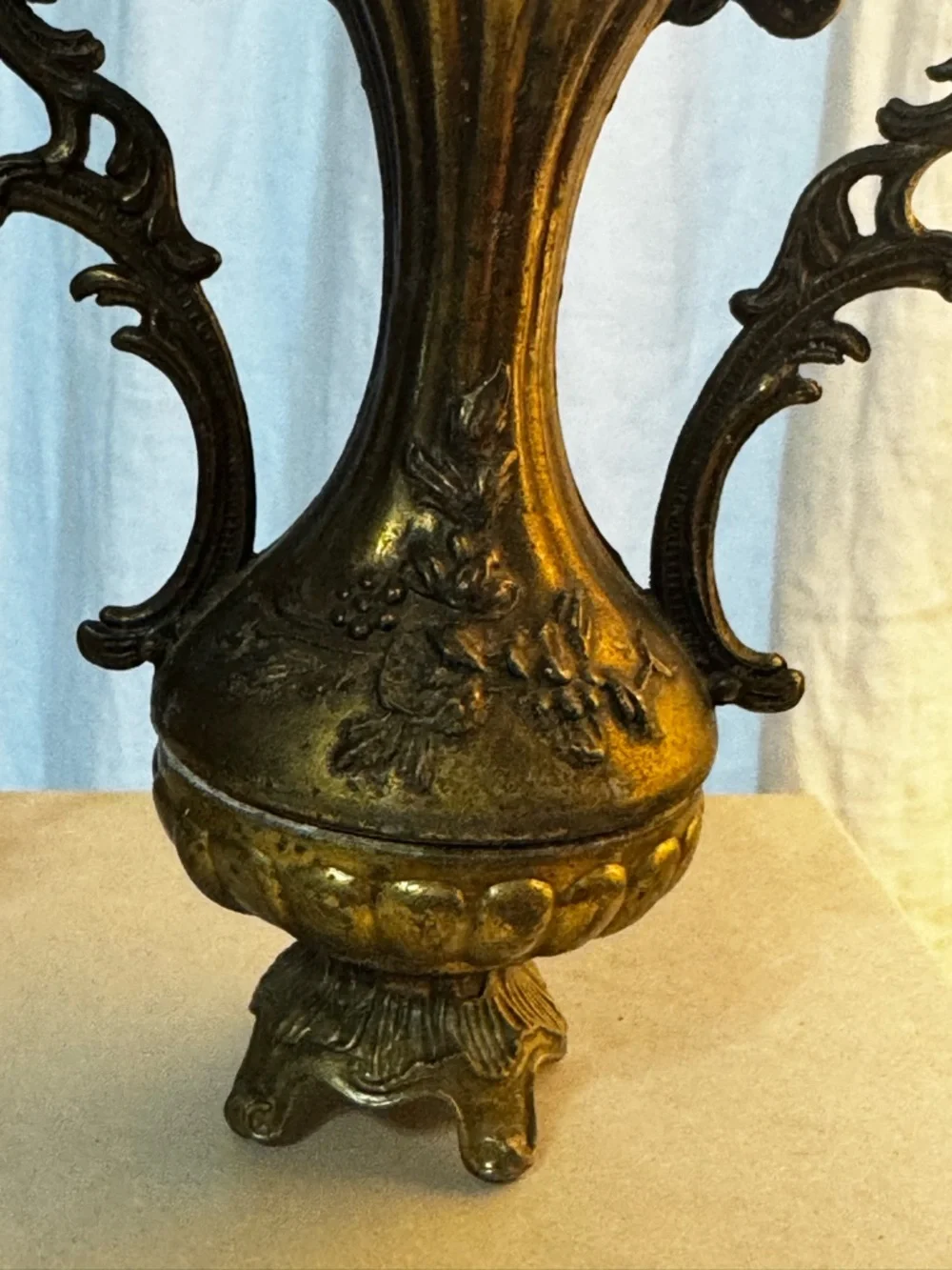 Vintage Italian Brass Bud Vase Renaissance-style Floral Dual Handles Ornate Set
